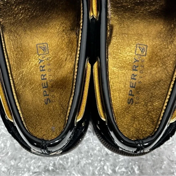Sperry Black Velvet and Gold Studded Boat Shoe Sz 6 - Picture 6 of 9